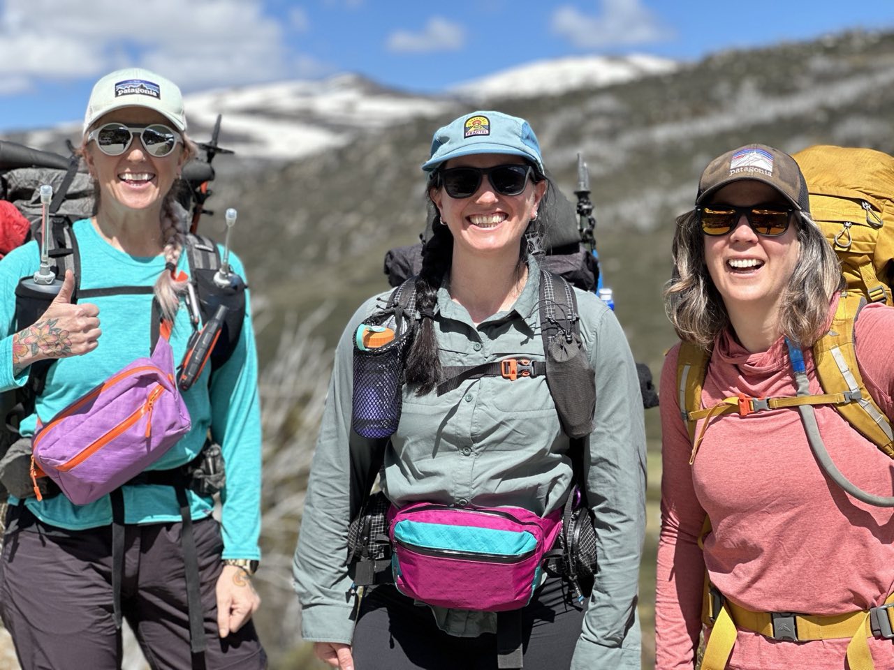 Group of hikers with packs ready to start a walk in Kosciuszko National Park